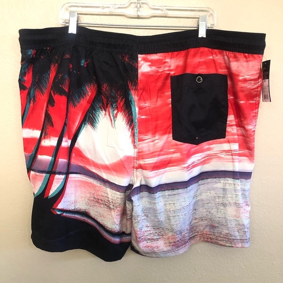 Original Use Men's 7" Elastic Waist Red and Black Tropical Swim Shorts Size XXL - Picture 4 of 13